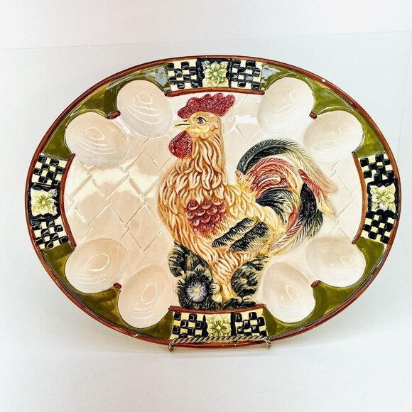 GANZ Other - Vintage Ganz Bella Casa Serving Platter Deviled Eggs Hand Painted W Rooster 13"